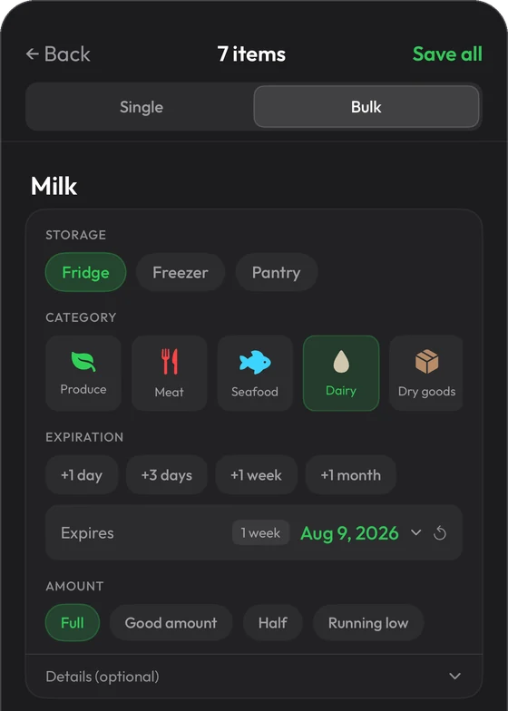 Fridge Life adding several items at once